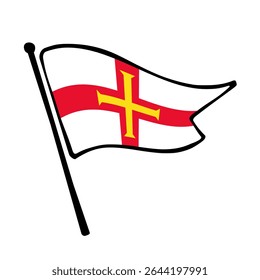 Bandeira de Guernsey. Design de ícone de ilustração de vetor de bandeira de Guernsey no estilo desenhado à mão. Bandeira de mastro flutuante.