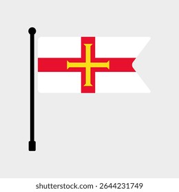 Flag of Guernsey. Guernsey flag vector illustration icon design. Flagpole flag icon.