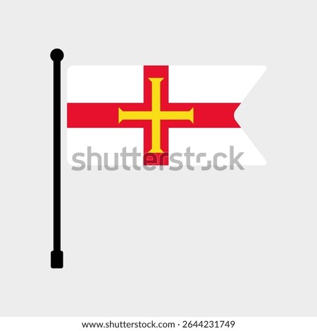 Flag of Guernsey. Guernsey flag vector illustration icon design. Flagpole flag icon.