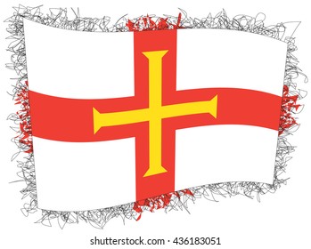 Flag of Guernsey. Vector illustration of a stylized flag. Shaggy edge.