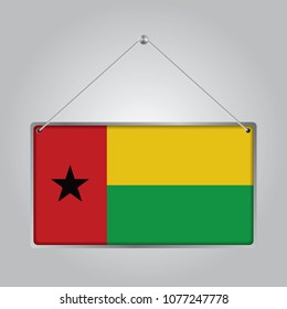 Flag of Guin-Bissau. The symbol of the state in the pennant hanging on the rope, 
rectangle hanging. Vector Illustration EPS10.