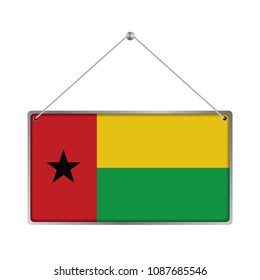 Flag of Guin-Bissau. The symbol of the state in the pennant hanging on the rope, 
rectangle hanging. Vector Illustration EPS10. White Background.