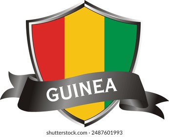 Flag of guinea as around the metal silver shield with guinea flag