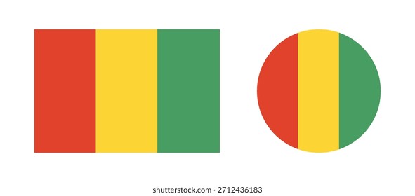 Bandeira das insígnias da Guiné. Retângulo de sinalizador, ícones de círculo. Conjunto de fundos da bandeira nacional da Guiné. Bandeira redonda e retangular. Cores padrão.