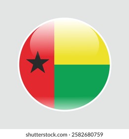 The flag of guinea bissau. Circle icon flag. 3d illustration. glossy circle badge	