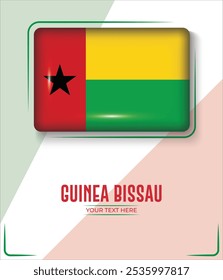 Bandeira da Guiné-Bissau isolada no fundo branco com texto. Banner, Poster, vetor, template, Mockup, Plano de Fundo, Mídia Social, Post, 3D.