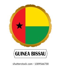 Flag of Guinea Bissau with name icon, Golden sticker with flag of the Benin.vector 