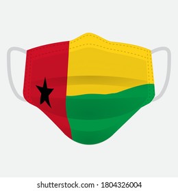 Flag of Guinea Bissau on medical face mask Front side vector isolated on white background. EPS.file. Medical face mask concept protect people in country from virus.