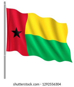 Flag of Guinea Bissau with flag pole waving in wind. Vector illustration