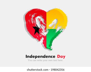 Flag of Guinea Bissau. Flag in the shape of heart in grungy style. Independence Day.