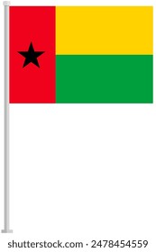 Flag of Guinea Bissau with silver pole flat icon isolated on white background.