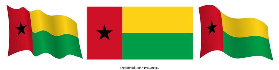 flag of Guinea Bissau in static position and in motion, fluttering in wind in exact colors and sizes, on white background