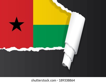 Flag of Guinea Bissau under ripped paper vector illustration.