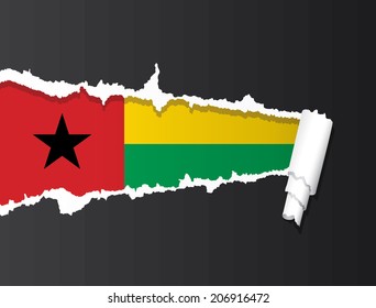 Flag of Guinea Bissau under ripped paper vector illustration.