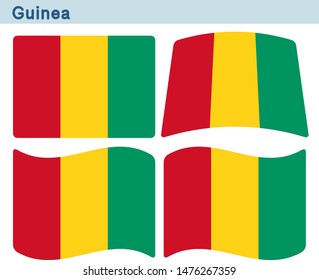 Flag of Guinea. Flag icon set of four different shapes. Vector Illustration.
