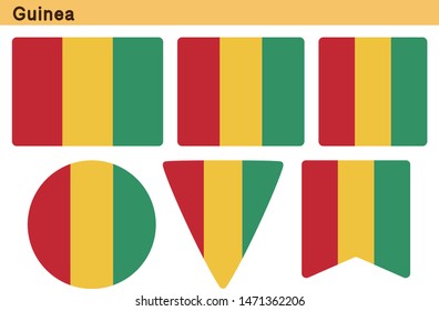 Flag of Guinea. Flag icon set of six different shapes. Vector Illustration.
