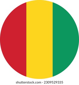 The flag of Guinea. Flag icon. Standard color. Round flag. Computer illustration. Digital illustration. Vector illustration.