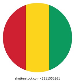 The flag of Guinea. Flag icon. Standard color. Round flag. Computer illustration. Digital illustration. Vector illustration.