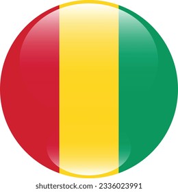 The flag of Guinea. Flag icon. Standard color. Circle icon flag. 3d illustration. Computer illustration. Digital illustration. Vector illustration.