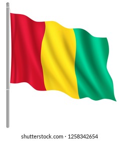 Flag of Guinea with flag pole waving in wind. Vector illustration