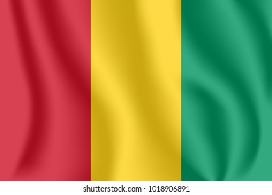 Flag of Guinea. Realistic waving flag of Republic of Guinea. Fabric textured flowing flag of Guinea-Conakry.