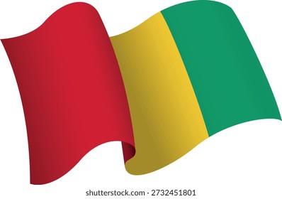 Bandeira da Guiné. Bandeira estilo fita que transmite uma sensação de movimento e efeito de ondulação. As curvas elegantes e sombreamento realista criam uma sensação de movimento. Ideal para projetos internacionais, materiais de viagem e apresentações culturais.