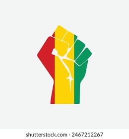 Flag of Guinea in the shape of raised hand sign isolated on background. Fist symbol modern, simple, vector, icon for website design, mobile app, ui. Vector Illustration