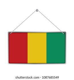 Flag of Guinea. The symbol of the state in the pennant hanging on the rope, 
rectangle hanging. Vector Illustration EPS10. White Background.