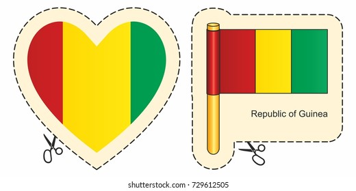 Flag of Guinea. Vector cut sign here, isolated on white. Can be used for design, stickers, souvenirs.