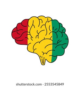 Flag of Guinea. Vector illustration of a combination of a human brain with a country flag on a white background.