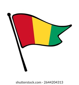 Flag of Guinea. Guinea flag vector illustration icon design in the hand-drawn style. Fluttering flagpole flag.