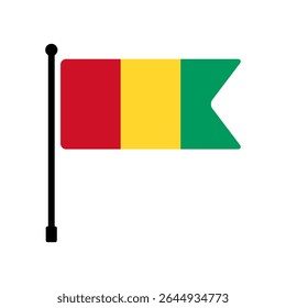 Flag of Guinea. Guinea flag vector illustration icon design. Flagpole flag icon.