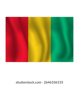 Flag of Guinea wavy flutters in wind, with folds 3d