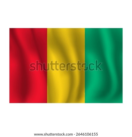 Flag of Guinea wavy flutters in wind, with folds 3d