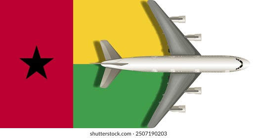 Flag of GUINEA-BISSAU with an airplane flying over it close up. Vector image.