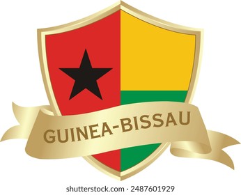 Flag of guinea-bissau as around the metal gold shield with guinea-bissau flag