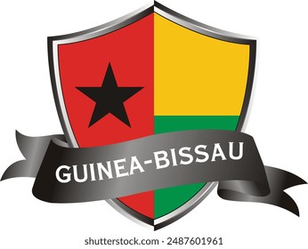 Flag of guinea-bissau as around the metal silver shield with guinea-bissau flag