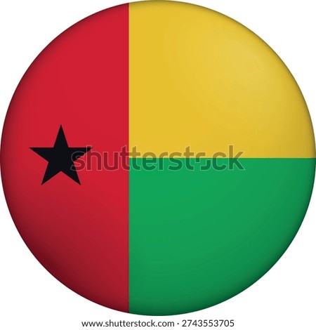 Flag of Guinea-Bissau. Glossy circular flag. Button appearance. 3D Icon Design with depth. Professional, tactile look. Perfect for representing national identity in digital interfaces and perfect for websites.