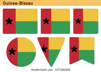 Flag of Guinea-Bissau. Flag icon set of six different shapes. Vector Illustration.
