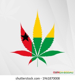 Flag of Guinea-Bissau in Marijuana leaf shape. The concept of legalization Cannabis in Guinea-Bissau. Medical cannabis illustration.