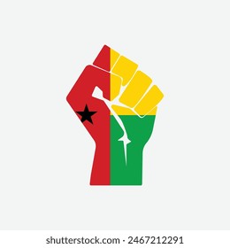 Flag of Guinea-Bissau in the shape of raised hand sign isolated on background. Fist symbol modern, simple, vector, icon for website design, mobile app, ui. Vector Illustration