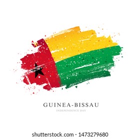 Flag of Guinea-Bissau. Vector illustration on a white background. Brush strokes are drawn by hand. Independence Day.