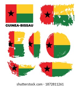 Flag of Guinea-Bissau. Vector illustration on white background. Beautiful brush strokes. Abstract concept. Elements for design.