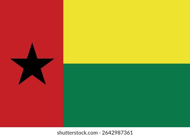 Flag of Guinea-Bissau with vertical red section and horizontal yellow and green with black star symbolizing African identity and independence