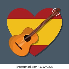 Flag and guitar icon. Spain europe travel and landmark theme. Colorful design. Vector illustration
