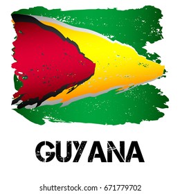 Flag of Guyana from brush strokes in grunge style isolated on white background. Country in South America. Vector illustration