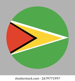 Flag of Guyana. Guyana circle flag. Flag icon, banner, badge. Round national Guyana flag. 