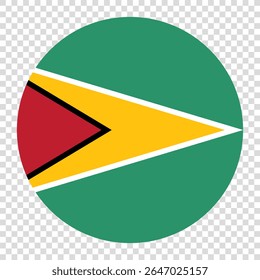 Flag of Guyana. Guyana circle flag logo icon computer vector illustration design. Transparent checkerboard background.