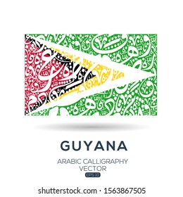 Flag of Guyana ,Contain Random Arabic calligraphy Letters Without specific meaning in English ,Vector illustration