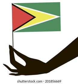 Flag of Guyana in a female hand. Vector illustration.